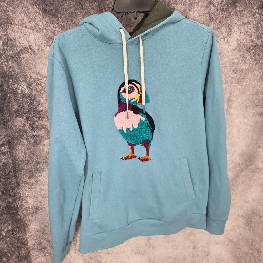 Bonobos‎ Hoodie Mens Small Blue Puffin Bird Embroider Fleece Hooded Sweatshirt